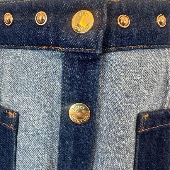 Juicy Couture Y2K Mini Button Up Denim Skirt w/ Gold Studded Details (Size 25) - Picture 4 of 7